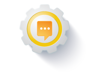 CraftWRX gear icon with a chat bubble symbol representing communication and messaging